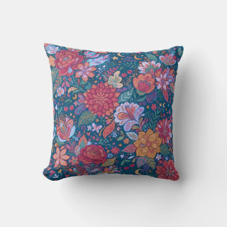 Coussin Motif botanique floral foncé avec G vintage et lun