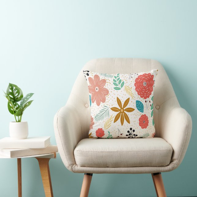 Coussin Motif botanique floral moderne blanc (Chaise)