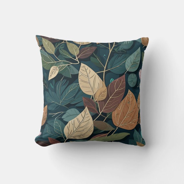 Coussin Motif botanique moderne de feuilles en sarcelle te (Recto)