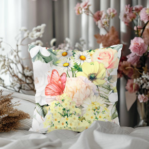 Coussin Motif botanique moderne de floraison luxuriante bl