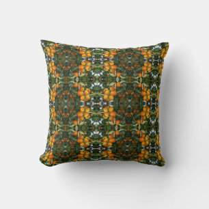 Coussin Motif botanique vert citrus orange vintage