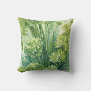 Coussin Motif botanique vert de céleri luxuriant
