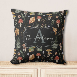 Coussin Motif botanique vintage de champignon fougère à l'