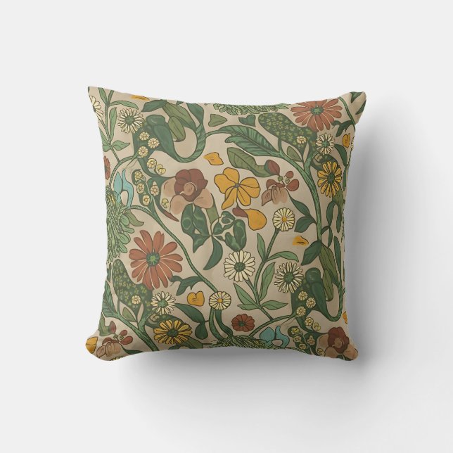 Coussin Motif botanique vintage transparent  (Recto)
