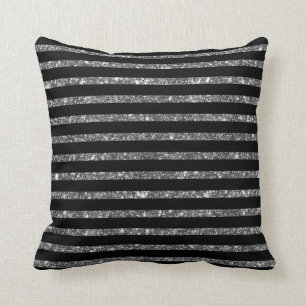 Coussin Motif brillant noir argenté de rayures de parties