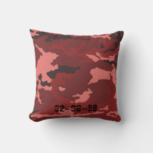 Coussin Motif camouflage rouge rose marron