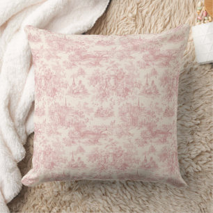 Coussin Motif Campagnard Toile de Jouy Rose Romantique (4)