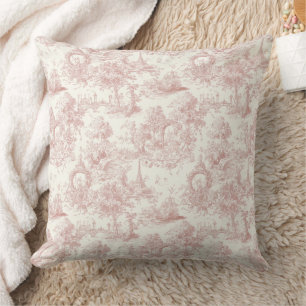 Coussin Motif Campagnard Toile de Jouy Rose Romantique (5)