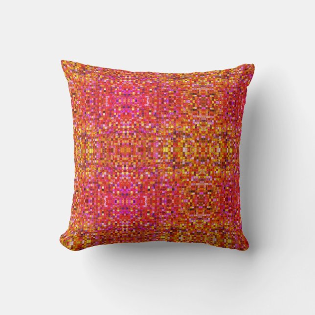 Coussin Motif Carré Boho rose et jaune (Recto)
