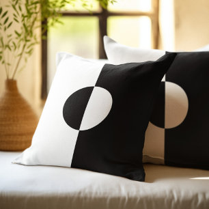 Coussin Motif Carré de cercle géométrique noir et blanc