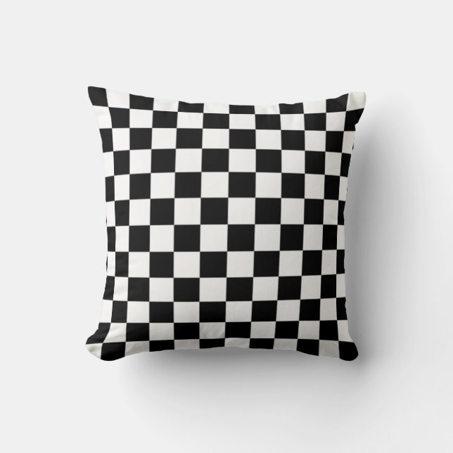 Coussin Motif Carré en noir et blanc À damiers (Recto)