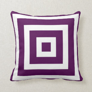 Coussin Motif carré moderne dans la prune et le blanc