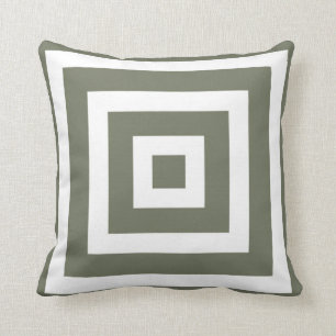 Coussin Motif carré moderne en vert olive et blanc
