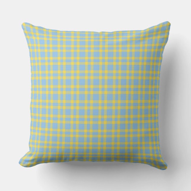 Coussin Motif carreaux bleu jaune (Recto)