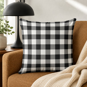 Coussin Motif carreaux buffalo noir et blanc rustique