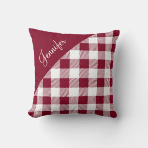 Coussin Motif carreaux gingham bordeaux moderne Nom
