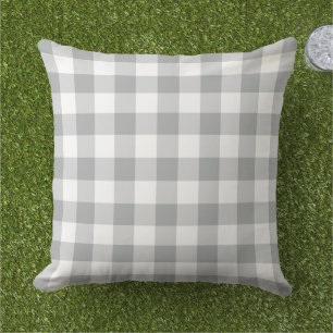 Coussin Motif carreaux gingham gris et blanc
