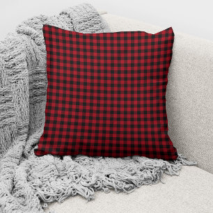 Coussin Motif carreaux gingham rouge et noir rustique