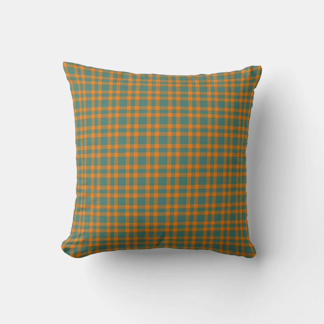 Coussin Motif carreaux orange sarcelle (Recto)