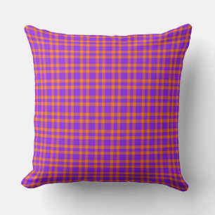Coussin Motif carreaux orange violet