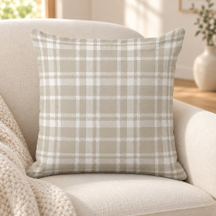 Coussin Motif carreaux tartan beige et blanc