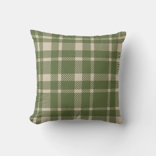 Coussin Motif carreaux tartan classique - vert olive et cr