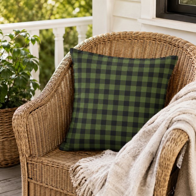 Coussin Motif carreaux vichy vert classique noir Buffalo (Créateur téléchargé)