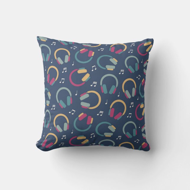 Coussin Motif casque et notes musicales rétros (Recto)