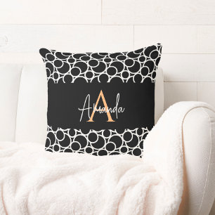 Coussin Motif Cercle noir et blanc avec Monogramme