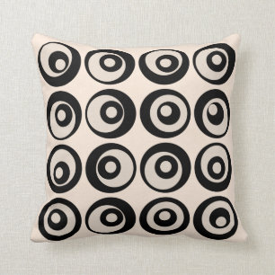 Coussin Motif Cercles Milieu de Siècle Noir et Crème