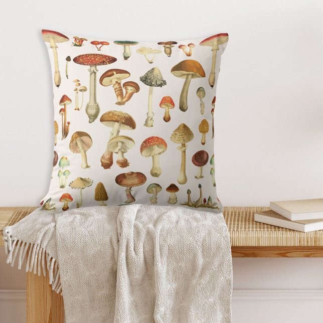 Coussin Motif Champignon Vintage (In situ)