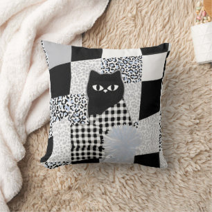 Coussin Motif Chat Noir Gingham à carreaux mixtes Guépard 