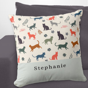 Coussin Motif Chats Modernes Élégant Crème Personnalisé