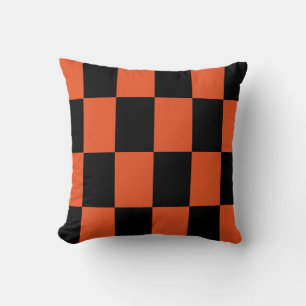 Coussin Motif chèque À damiers orange noir