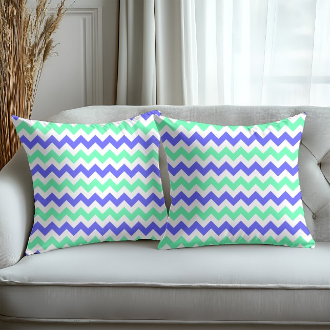 Coussin Motif Chevron Blanc Menthe Bleue (Créateur téléchargé)