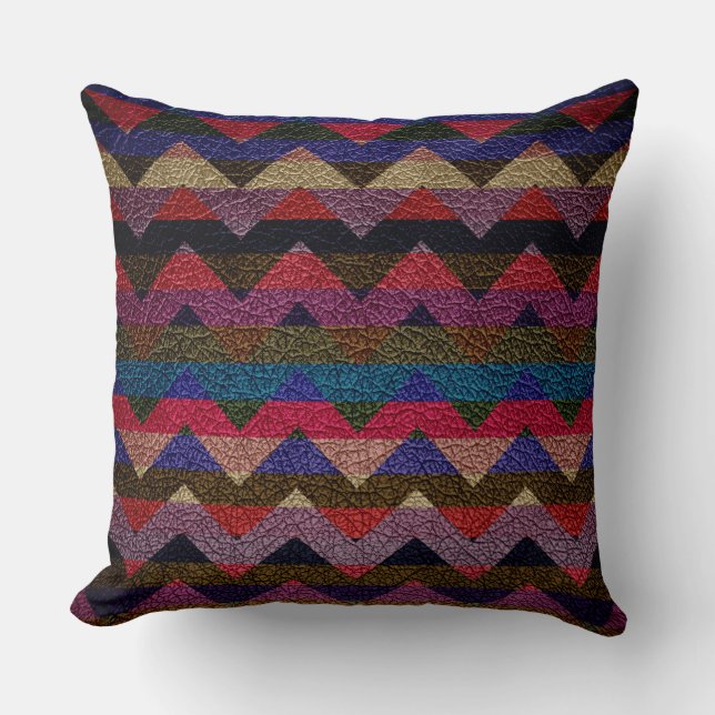 Coussin Motif Chevron en cuir coloré #17 (Recto)