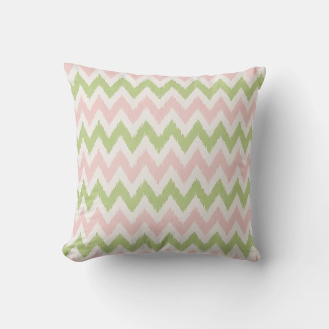 Coussin Motif chevron géométrique rose et vert chic (Recto)