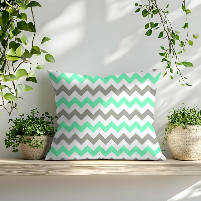 Coussin Motif chevron gris vert menthe moderne (Créateur téléchargé)