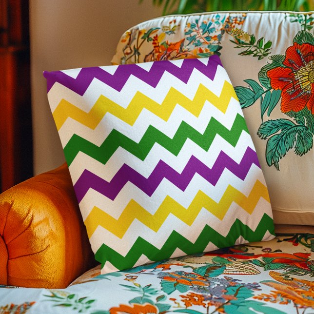 Coussin Motif Chevron Mardi Gras (Mardi Gras Chevron Pattern Throw Pillow)