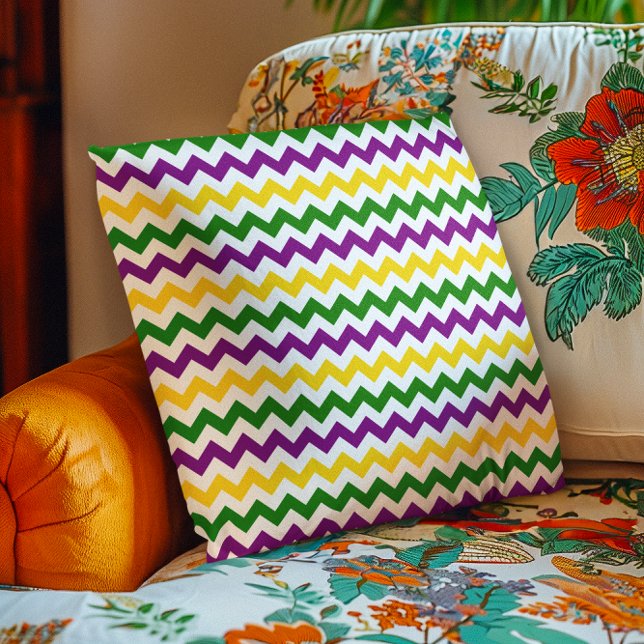 Coussin Motif Chevron Mardi Gras Or (Mardi Gras Chevron Pattern Gold Throw Pillow)