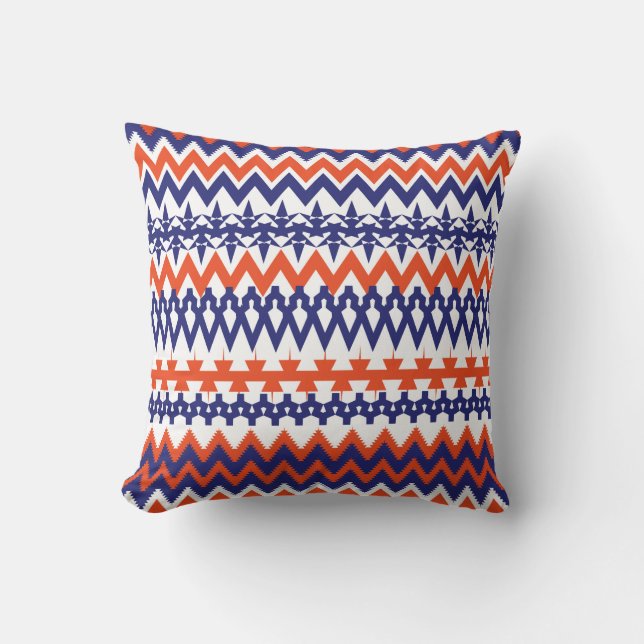 Coussin Motif Chevron Tribal Bold Blue et Orange (Recto)