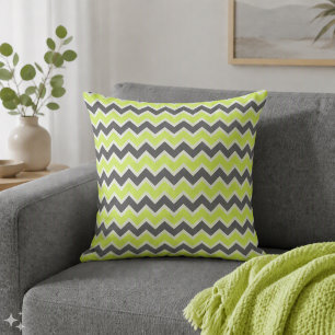 Coussin Motif chevron vert citron et gris foncé