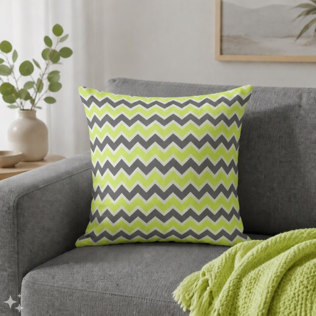 Coussin Motif chevron vert citron et gris foncé (Créateur téléchargé)