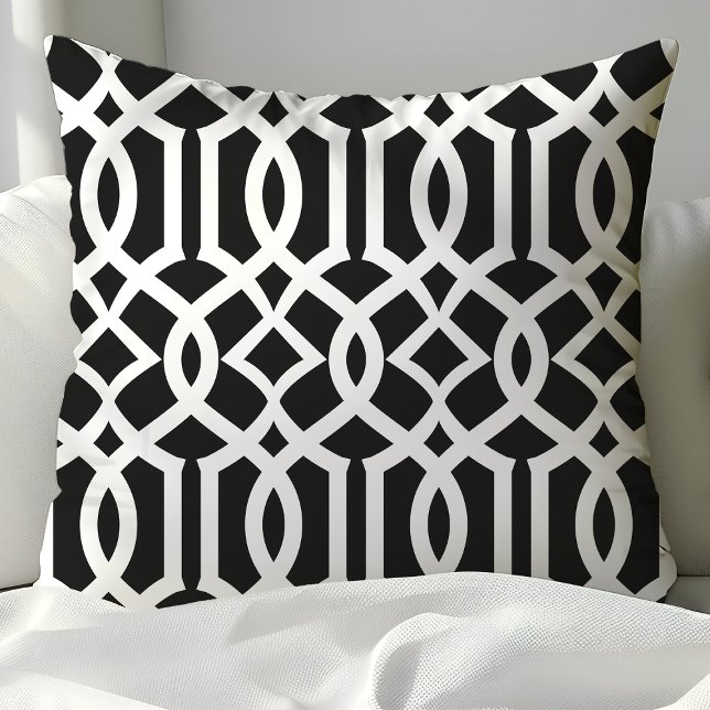 Coussin Motif chic de Trellis marocain noir et blanc (Créateur téléchargé)