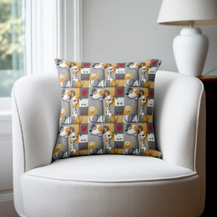 Coussin Motif chien patchwork orange et gris