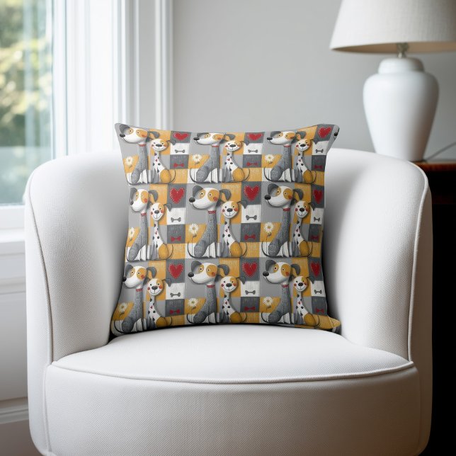 Coussin Motif chien patchwork orange et gris (Créateur téléchargé)