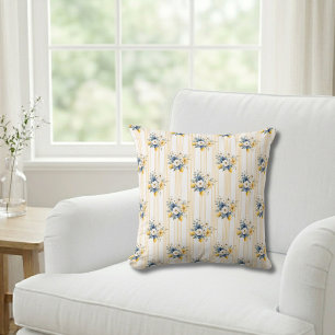 Coussin Motif Citron Méditerranéen Bleu