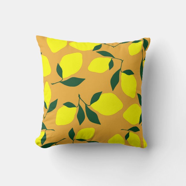 Coussin Motif citron simple, arrière - plan orange. (Recto)