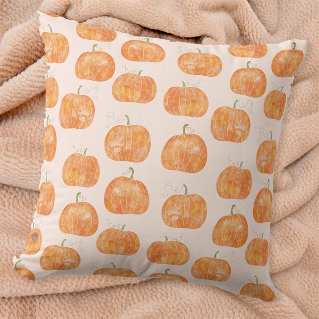 Coussin Motif citrouille aquarelle (Pumpkin watercolor pattern burnt orange and blush pink throw pillow)