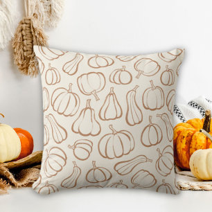 Coussin Motif Citrouille Beige Bohème Neutre Automne Hallo